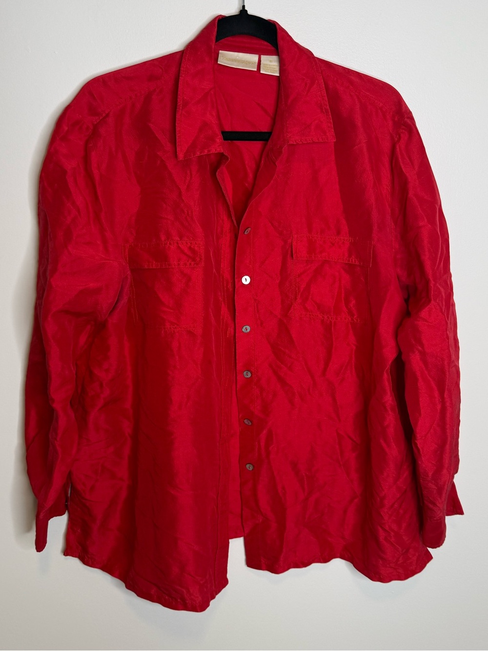 Women's Bright Red Button-Down Shirt with Classic Collar size 16 silk